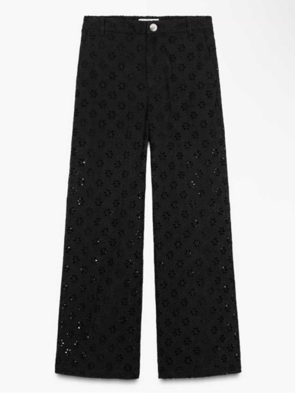 NWT Zara Black Eyelet High-Waist Wide Leg Trousers
